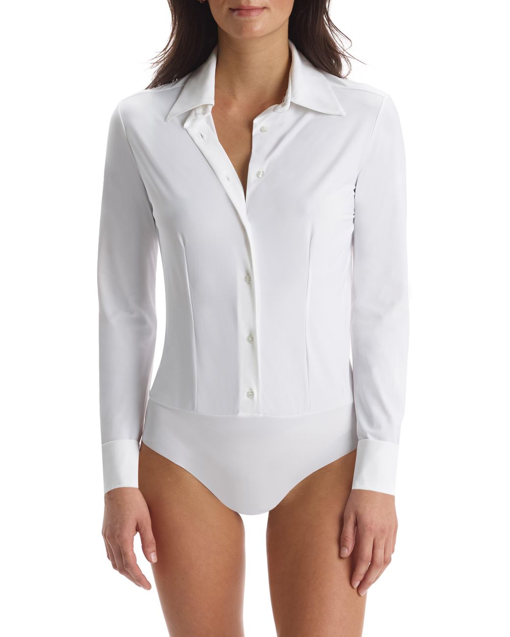 Commando White Classic Long Sleeve Button-Down Thong Bodysuit