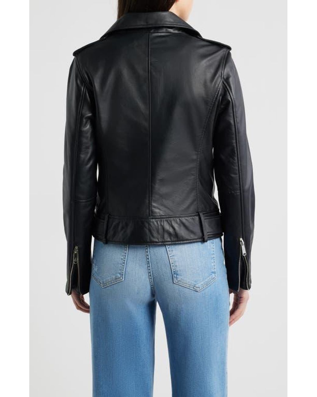 Sam Edelman Jacket Sam Edelman Trapunto Stitch Leather Moto Jacket in Black | Lyst