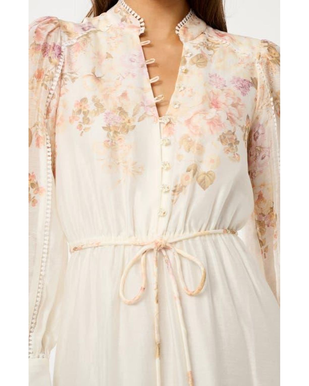 EVER NEW Placed Floral Long Sleeve Midi Dress in Natural | Lyst