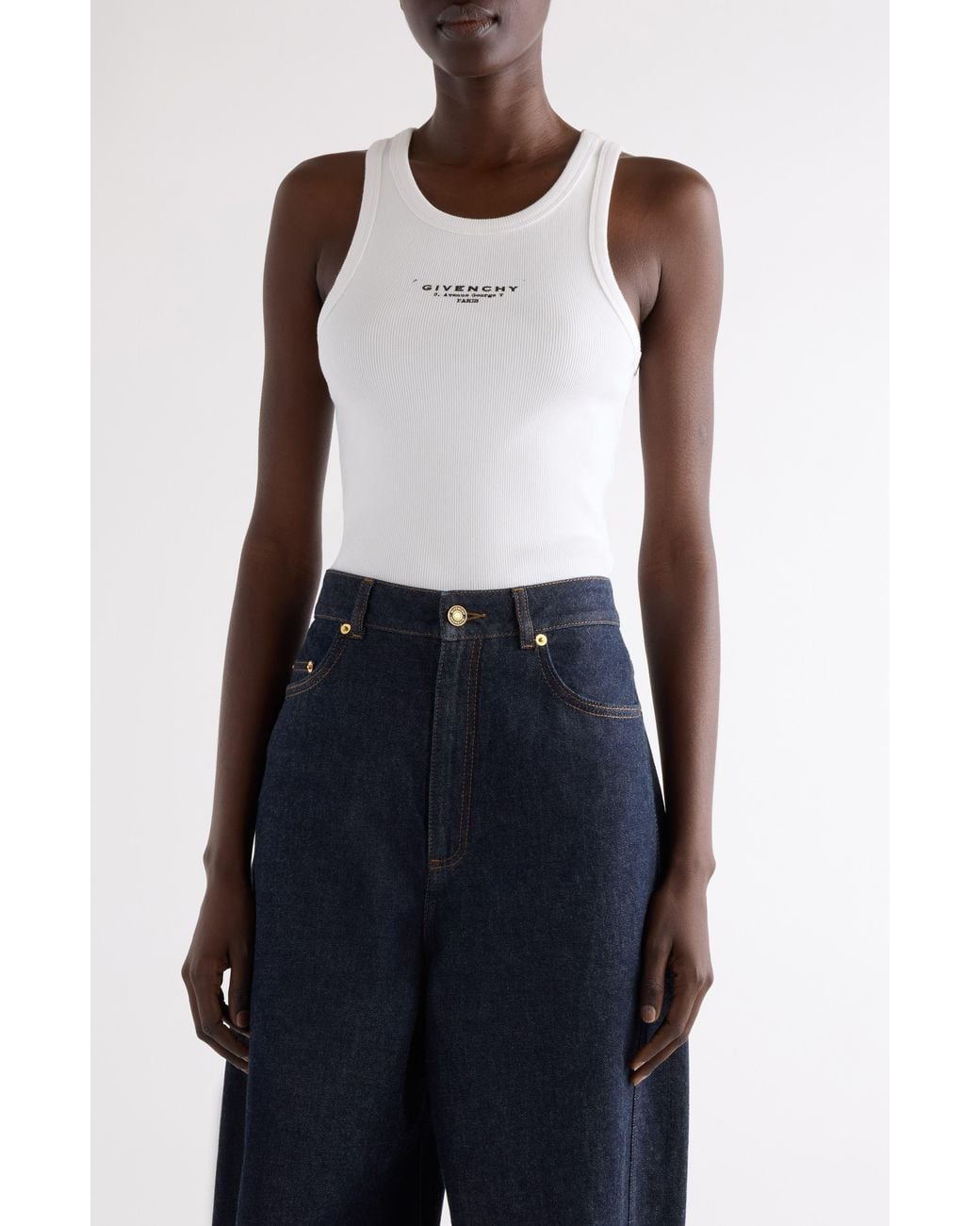 Givenchy Blue Logo Wool & Silk Rib Tank