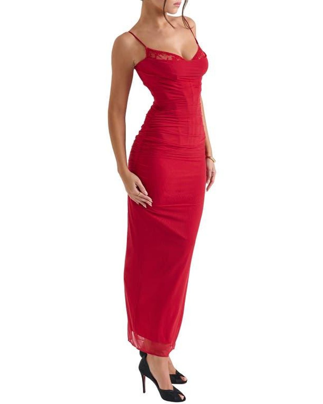 House Of Cb Nalini Mesh Corset Cocktail Dress in Red | Lyst