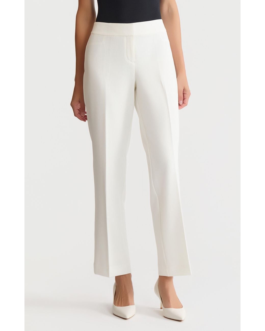 Kasper White Flat Front Slim Pants