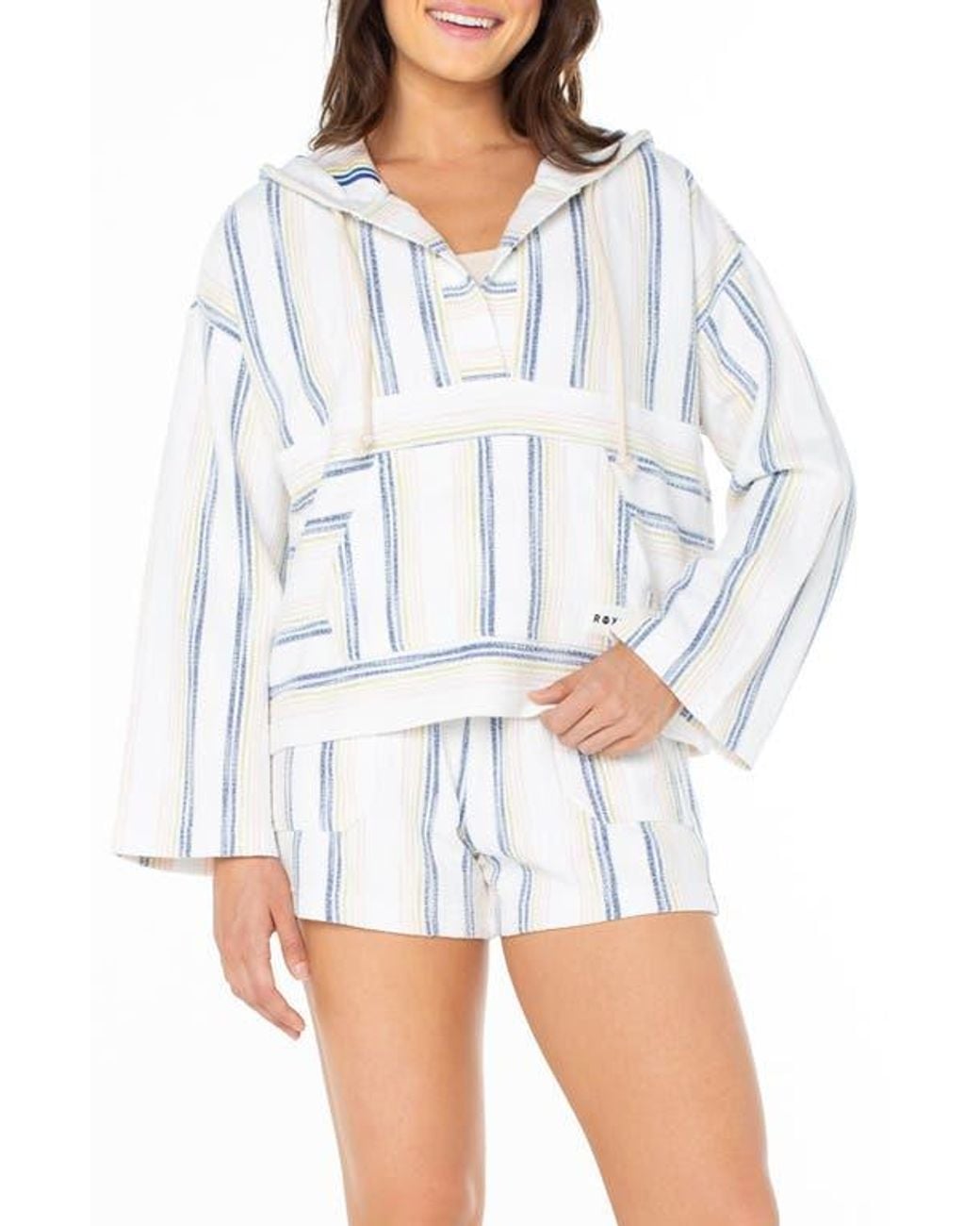 Roxy Salty Wahine Stripe Hoodie In White Lyst roxy-salty-wahine-stripe-hoodie-in-white-lyst