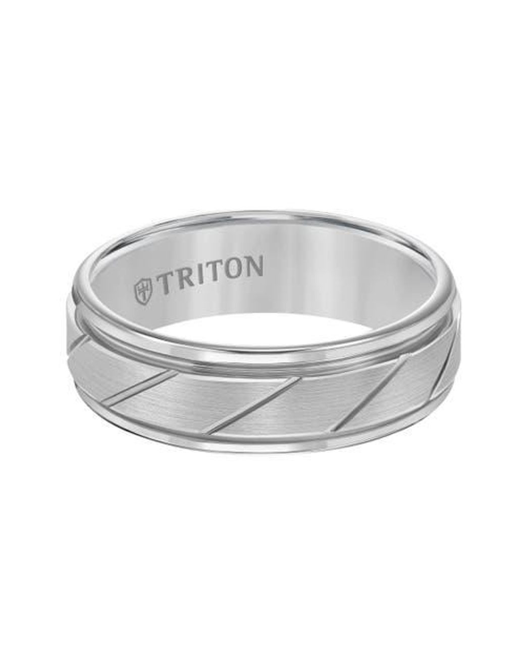 Triton 7Mm Tungsten Carbide Ring With Diagonal Cut Center And Round ...
