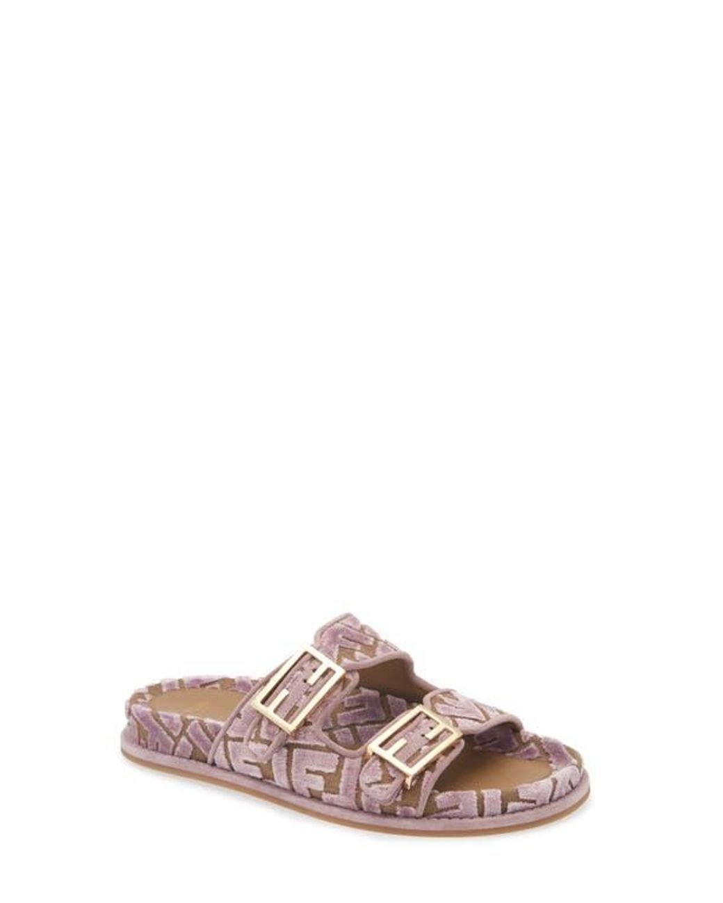 Fendi Feel Velvet Jacquard Dual Strap Slide Sandal | Lyst