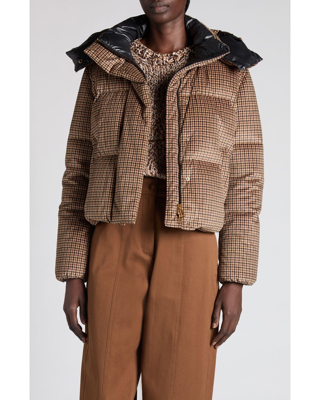 Moncler Brown Quierzy Houndstooth Print Down Jacket