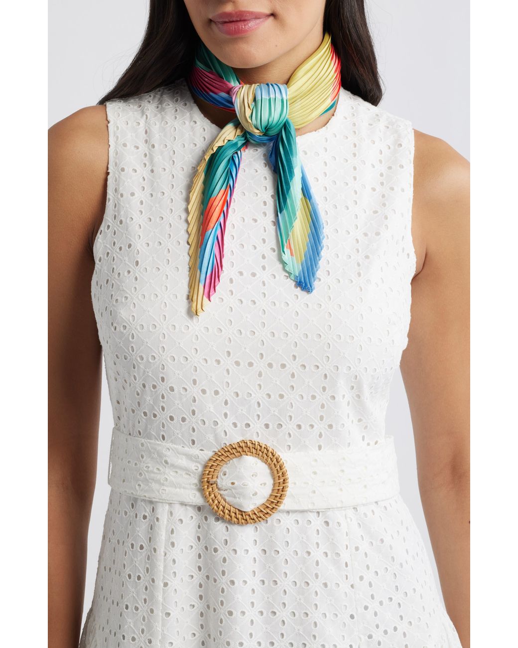 Echo Blue Painterly Composition Pleated Diamond Scarf