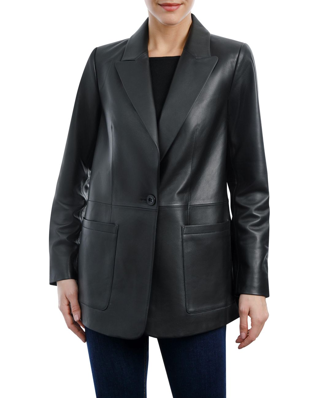Michael Kors Black Oversized Leather Blazer Jacket