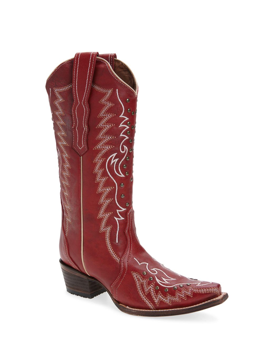 Circle Embroidered Stud Mid Calf Western Boot