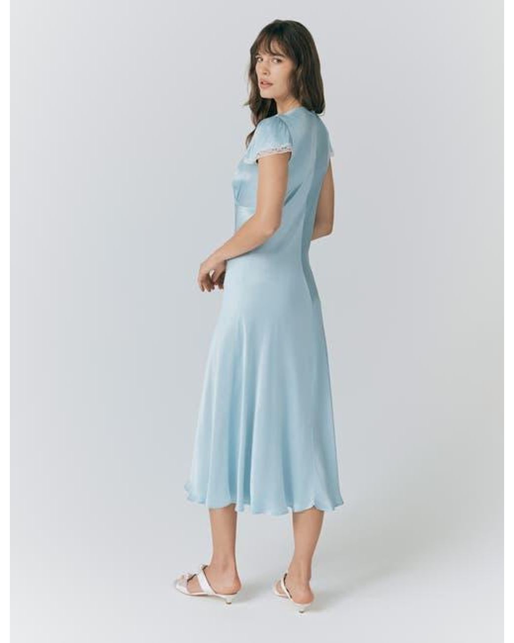 Ghost Lillie Lace Trim Satin Dress in Blue | Lyst