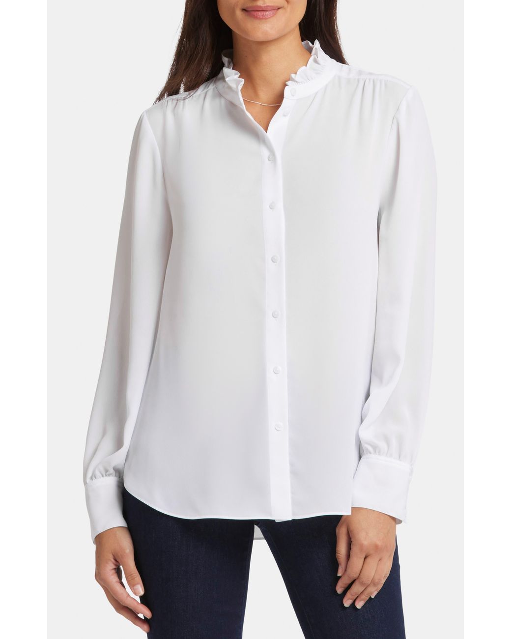 NYDJ White Ruffle Neck Blouse