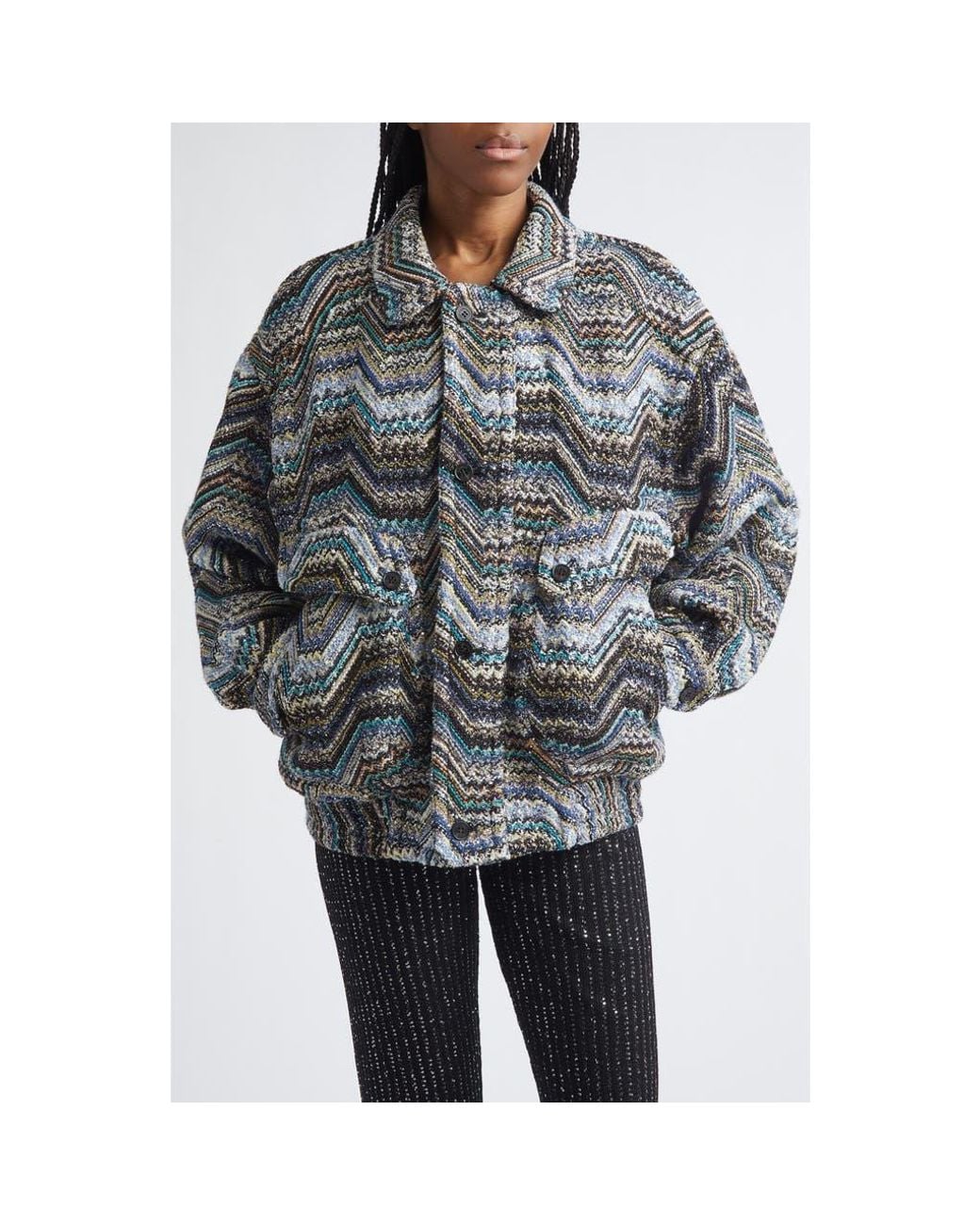 Missoni Gray Metallic Zigzag Sequin Field Jacket