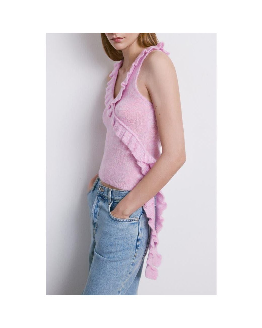 Mango Purple Ruffle Knit Top