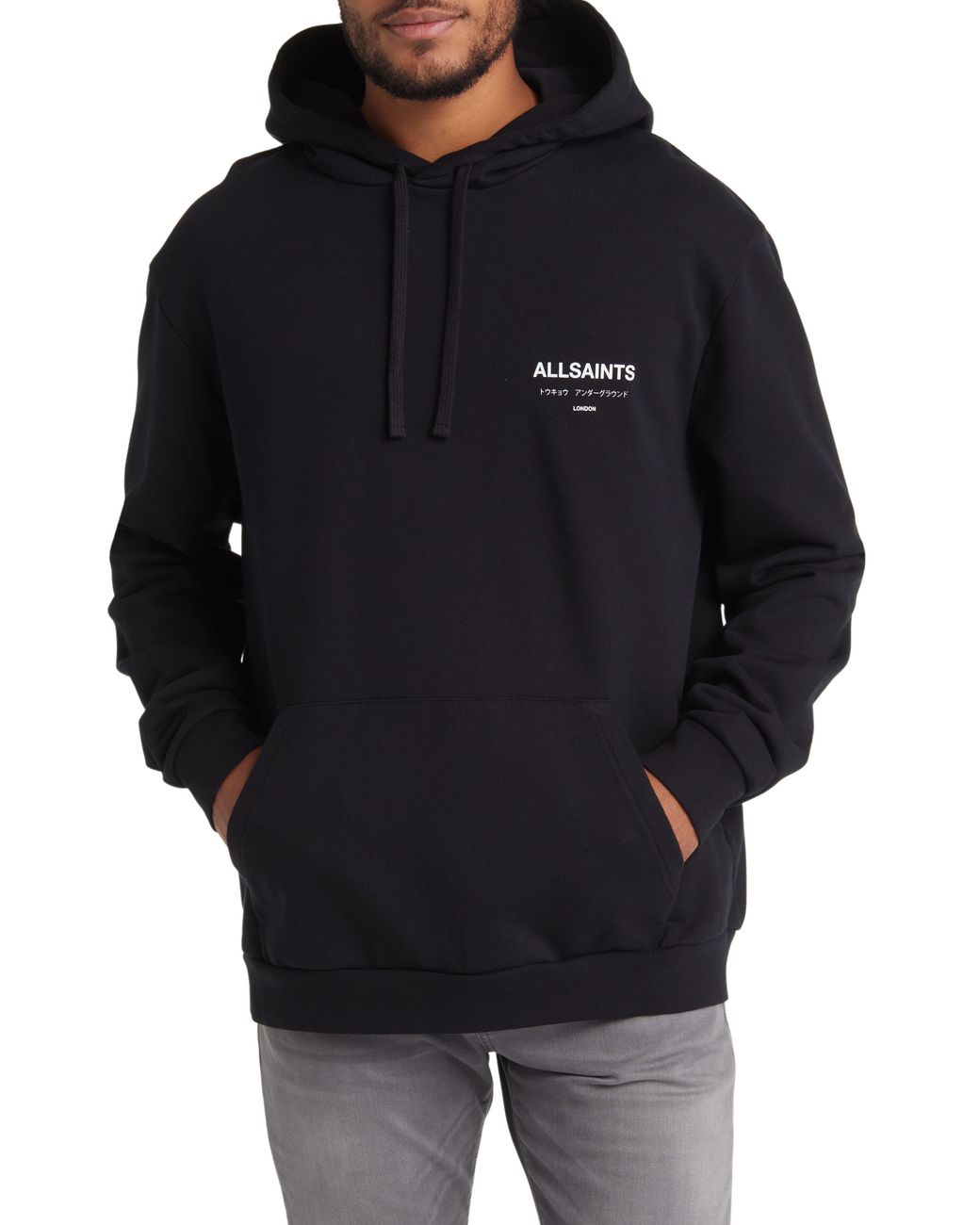 AllSaints Underground Logo Hoodie Sweatshirt in Black for Men | Lyst