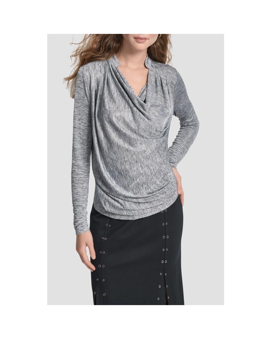 DKNY Gray Heather Foil Drape Top