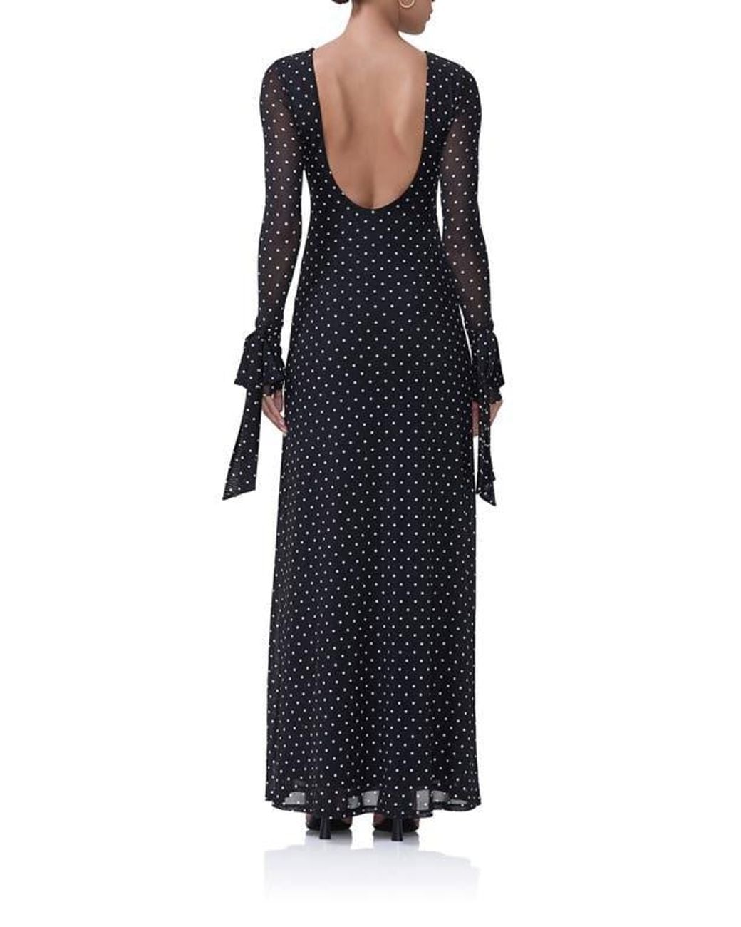 AFRM Marion Tie Cuff Long Sleeve Backless Mesh Maxi Dress in Black