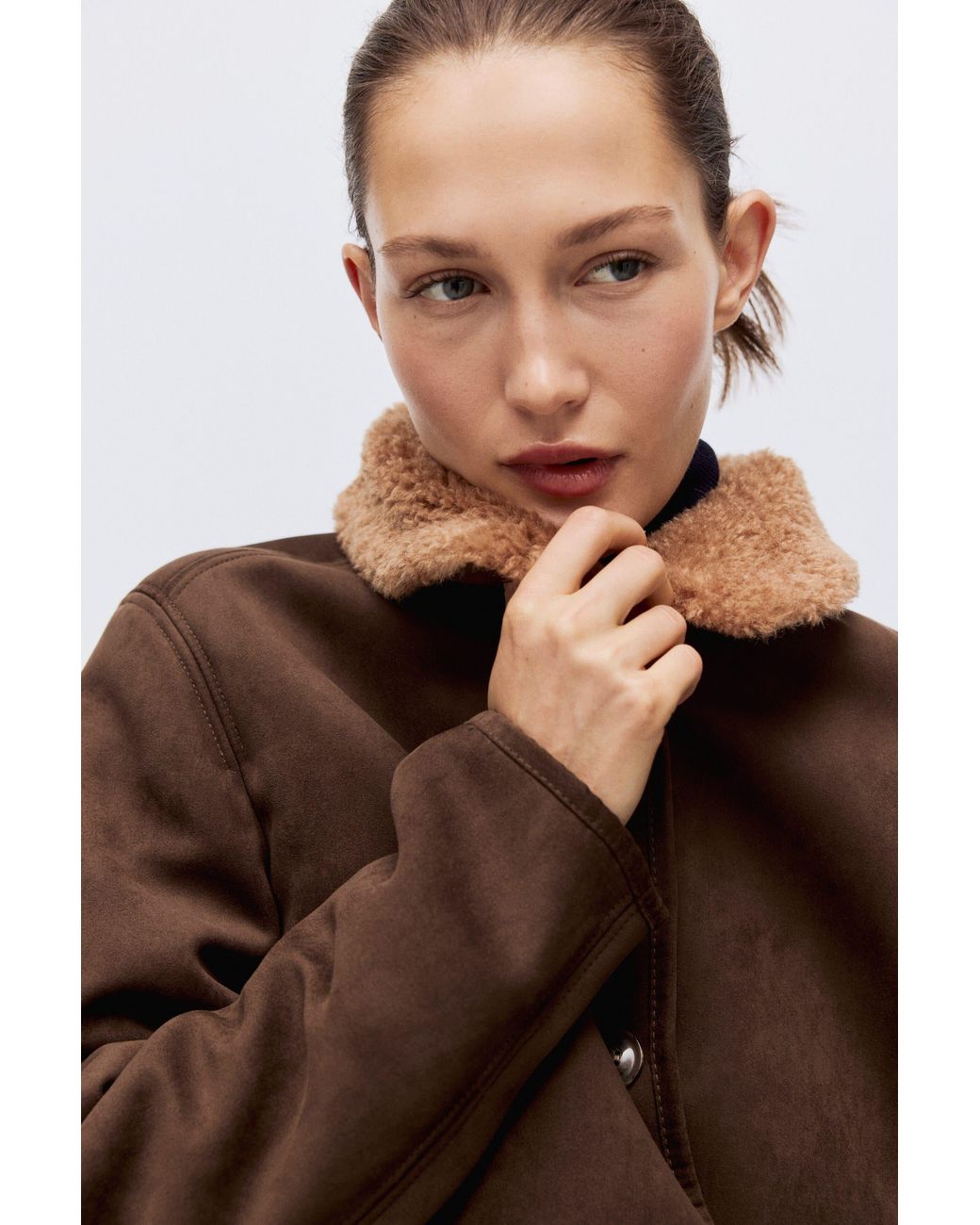 H&M Brown Teddy-Collared Jacket