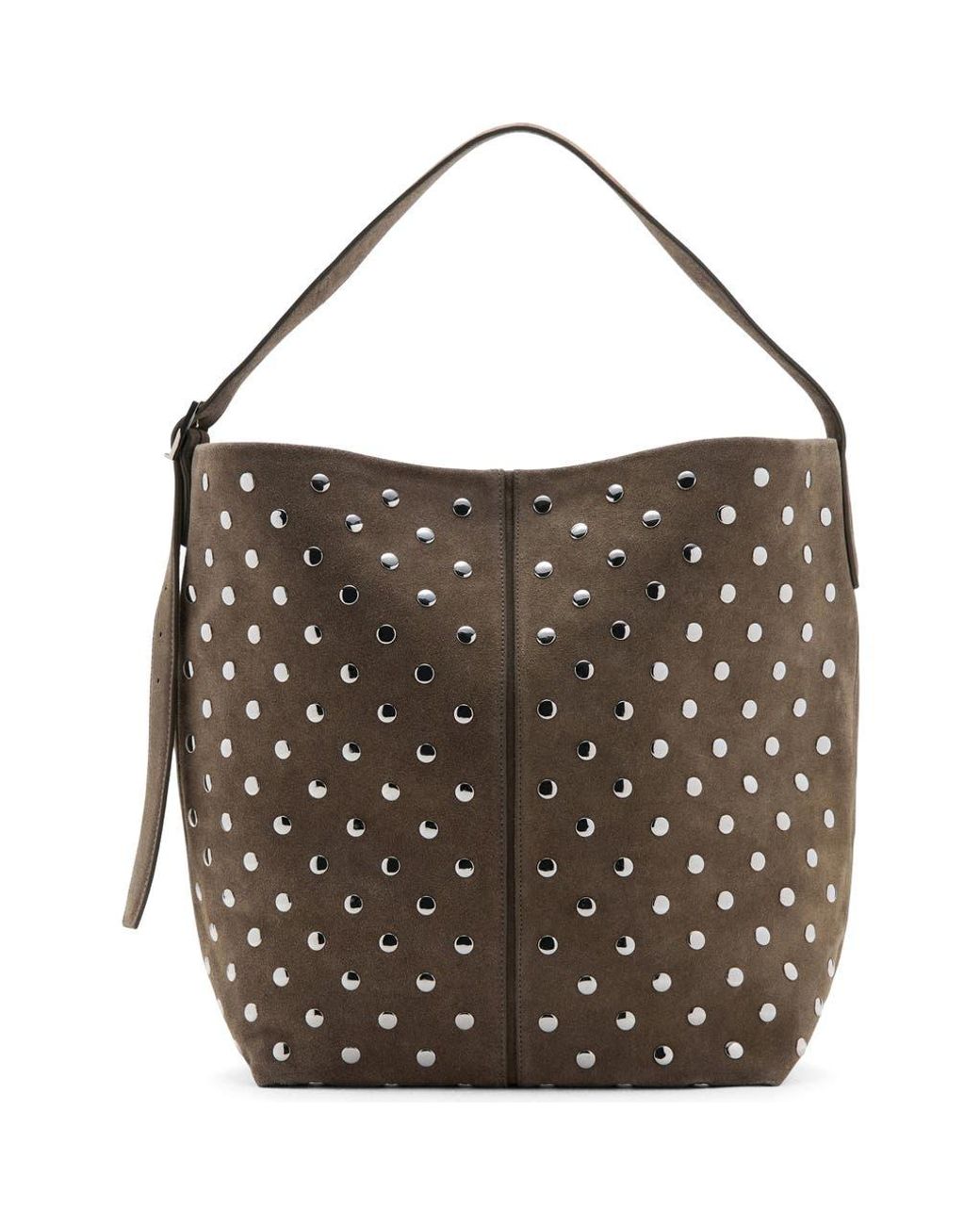 Mango Black Studded Suede Bucket Bag