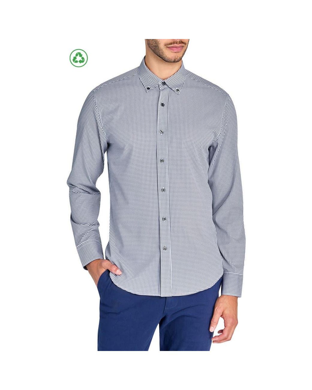 Con.struct Blue Slim Fit Micro Plaid Recycled 4-Way Stretch Performance Long Sleeve Shirt for men
