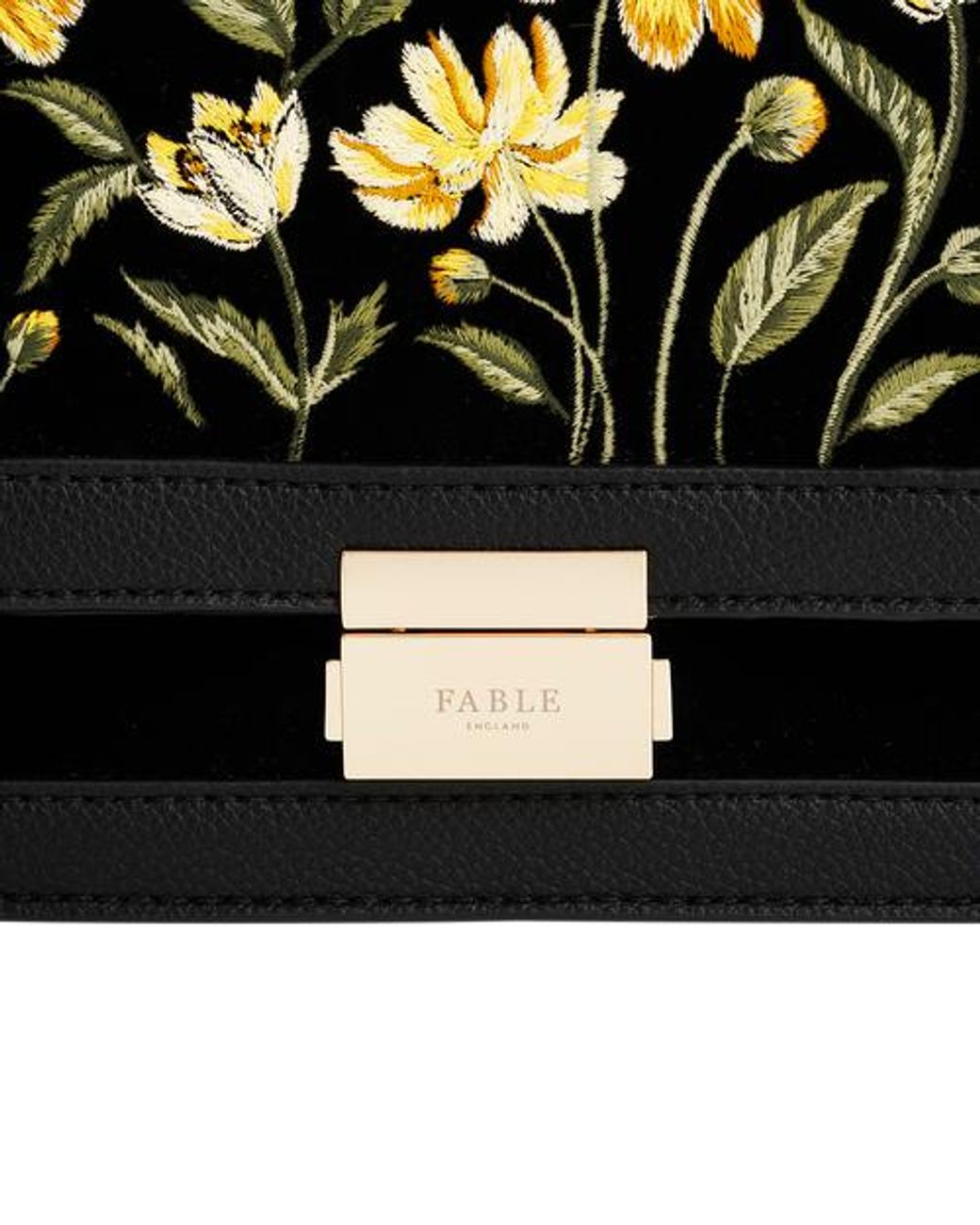 Fable England Botanical Velvet Embroidered Foldover Bag in Black | Lyst