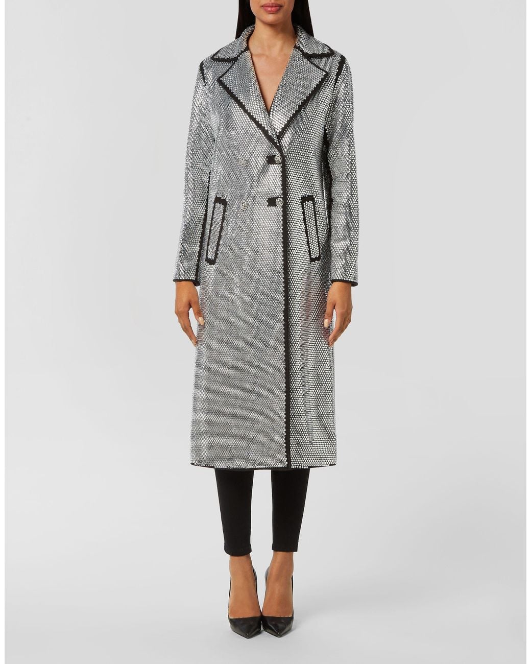 Philipp Plein Gray Coat Long