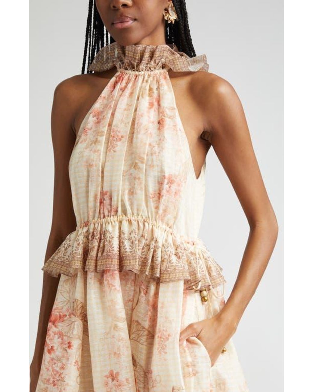 【Zimmermann】Illustration floral linen and silk minidress Zimmermann Illustration Floral Linen And Silk Minidress