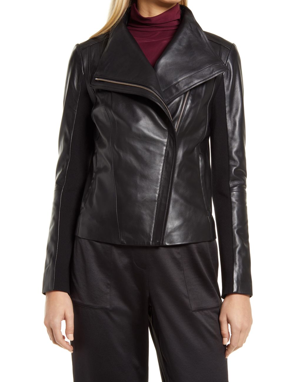 Halogen® Halogen(r) Leather Moto Jacket in Black | Lyst