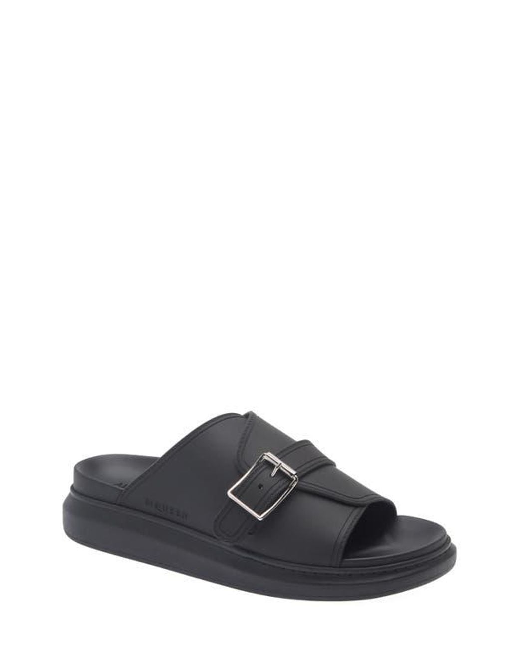 McQueen Black Buckle Rubber Slide Sandal for men