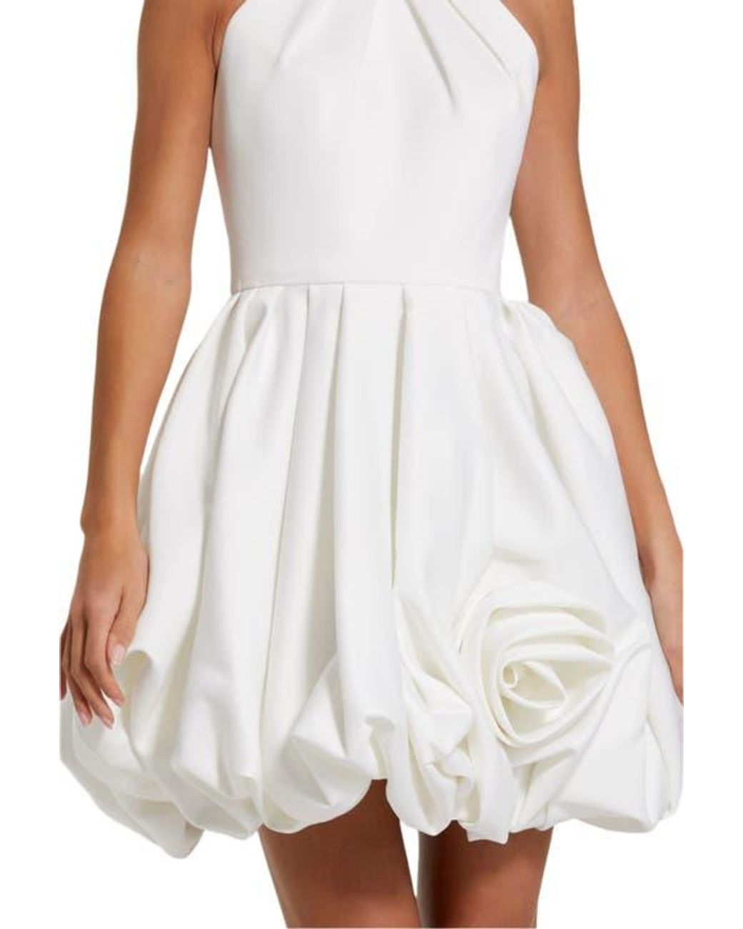 Mac Duggal Satin High Neck Sleeveless Bubble Hem Mini Dress in White | Lyst