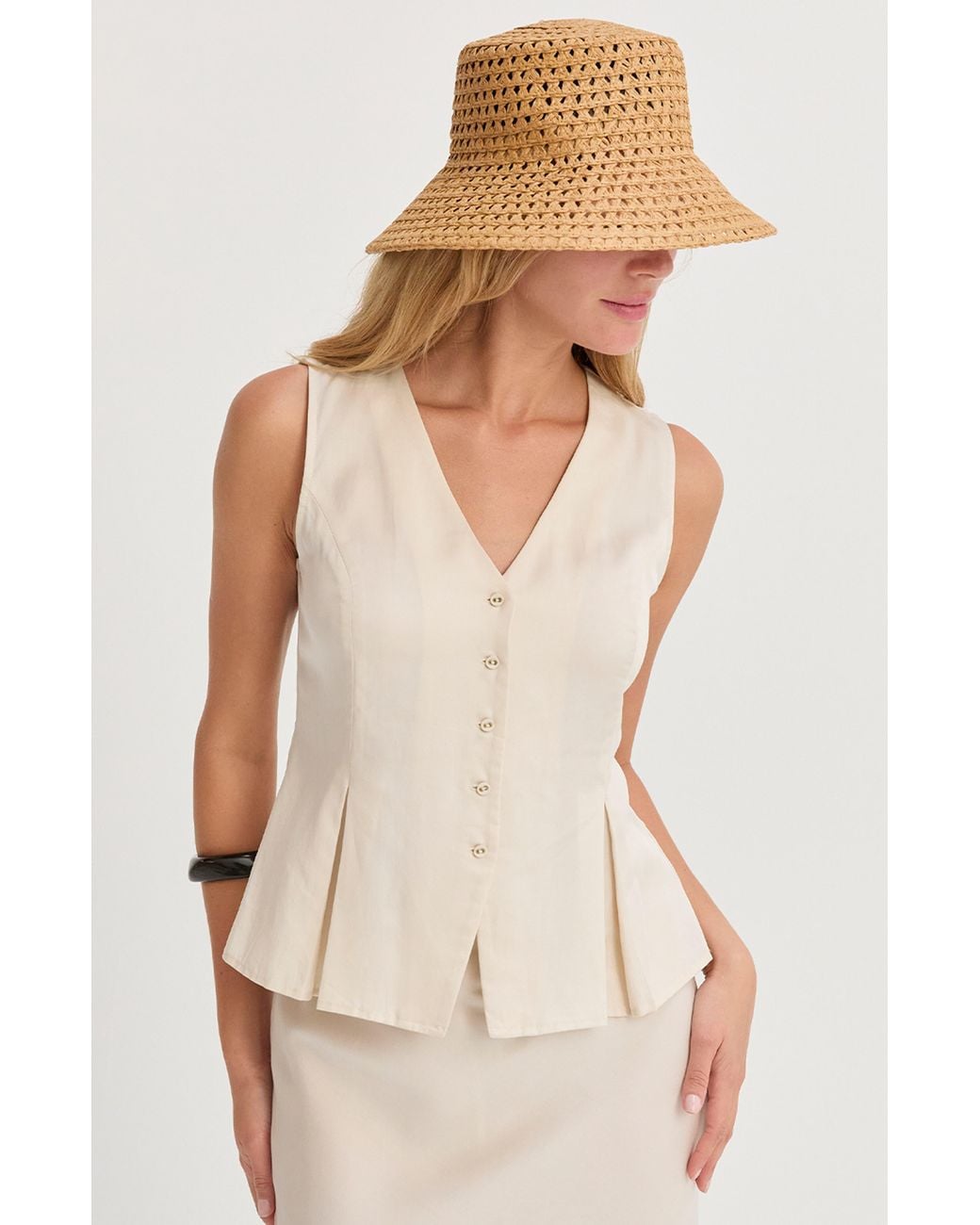 Crescent White Pleated Lyocell Vest