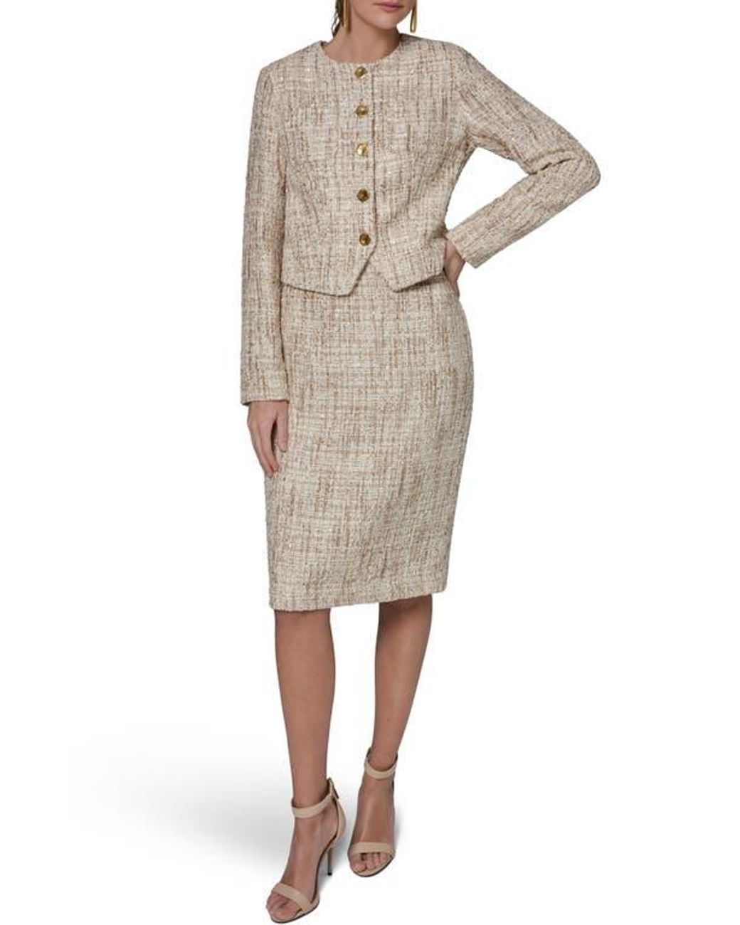 Donna Karan Natural Sequin Tweed Blazer