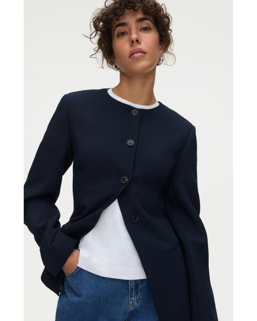 ALIGNE Blue Daphne Collarless Jacket