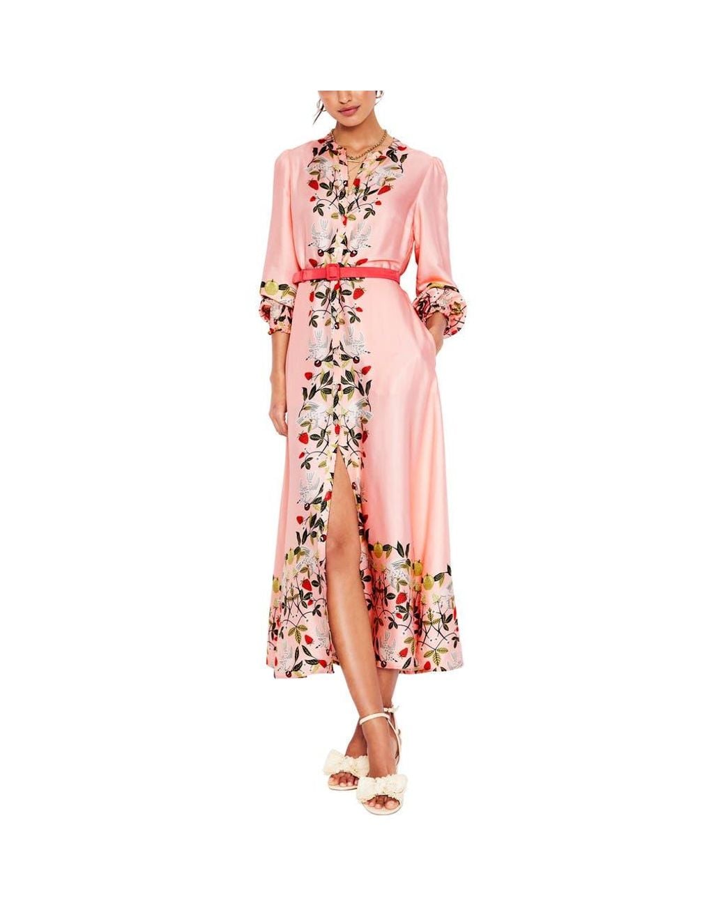 Boden Ruby Botanical Print Long Sleeve Shirtdress in Pink | Lyst