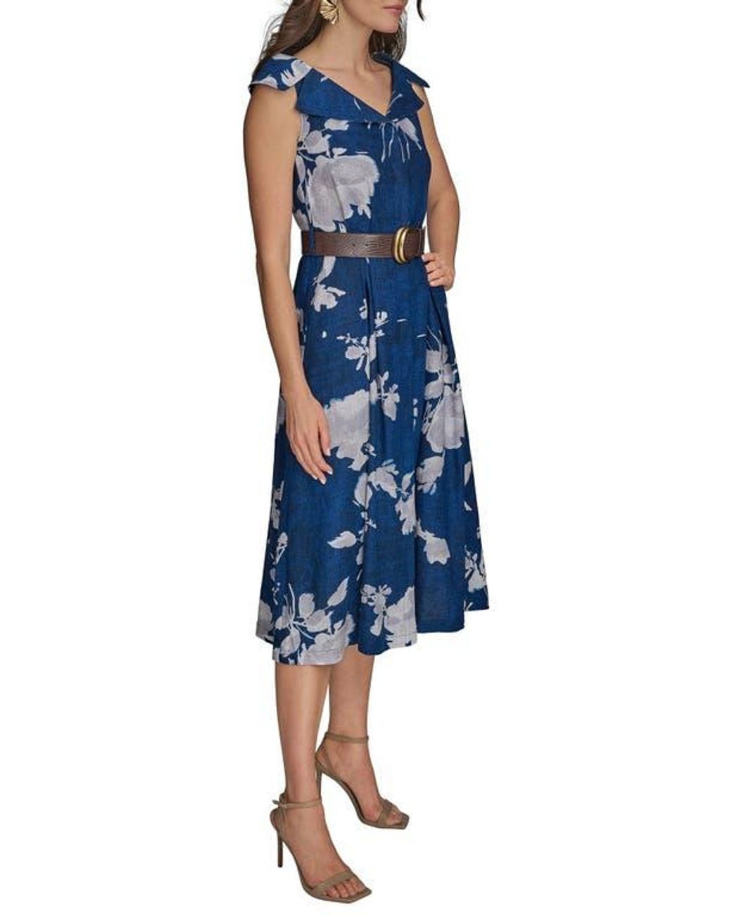 Donna Karan Floral Linen Blend Dress in Blue | Lyst Donna Karan Floral Linen Blend Dress in Blue | Lyst