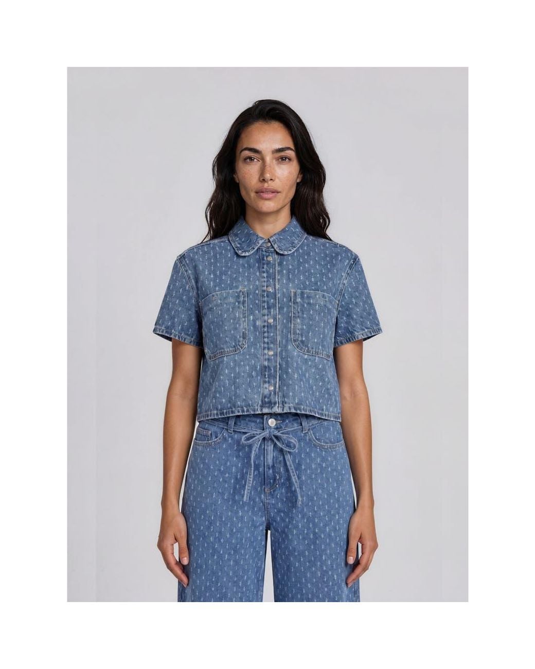 Masai Blue Cropped Collared Snap-Front Shacket