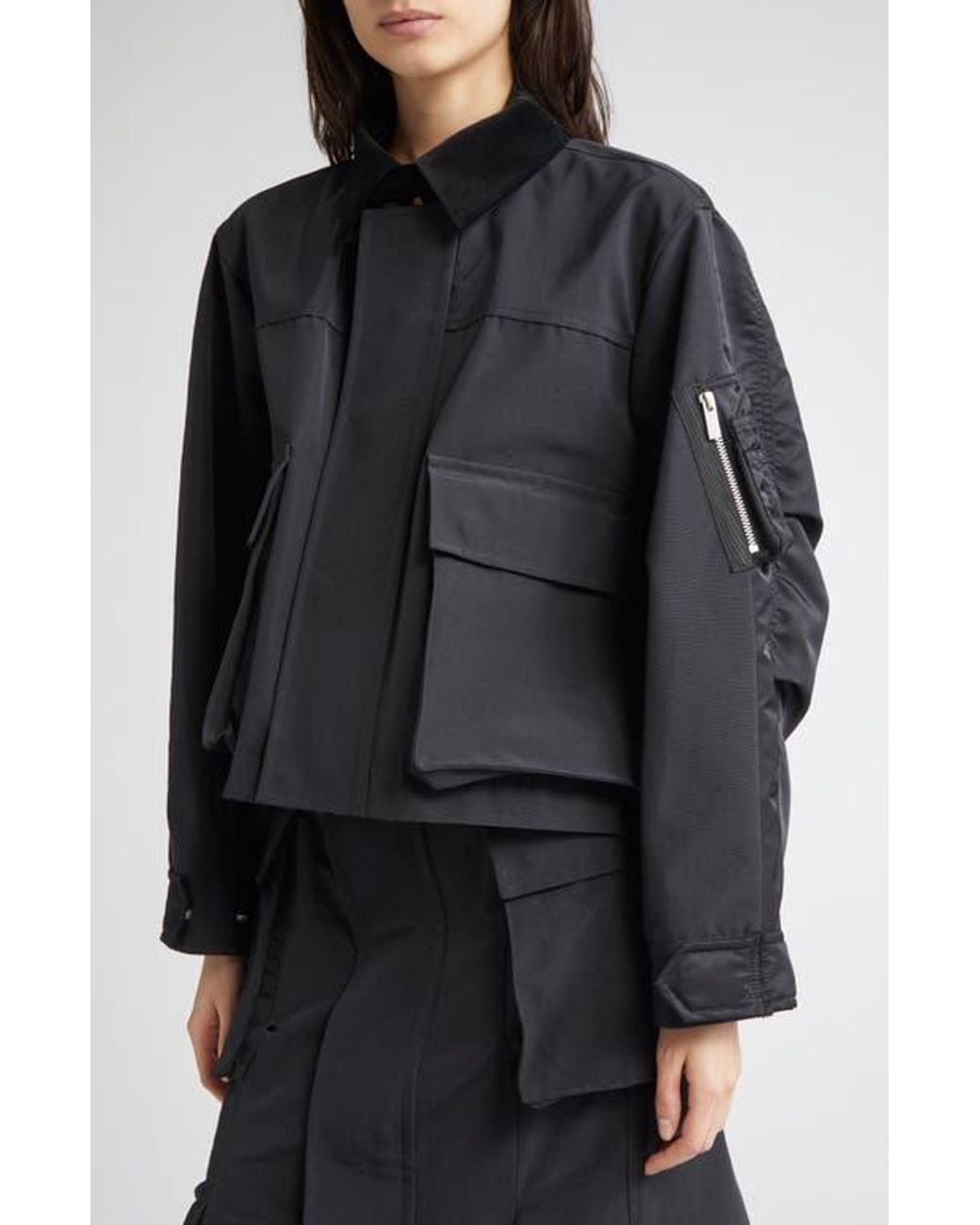 Sacai Grosgrain & Twill Blouson Jacket in Black | Lyst