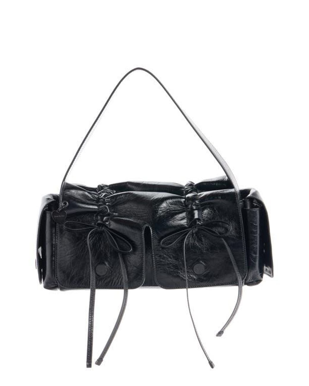 Acne Black Micro Multipocket Crinkled Leather Handbag