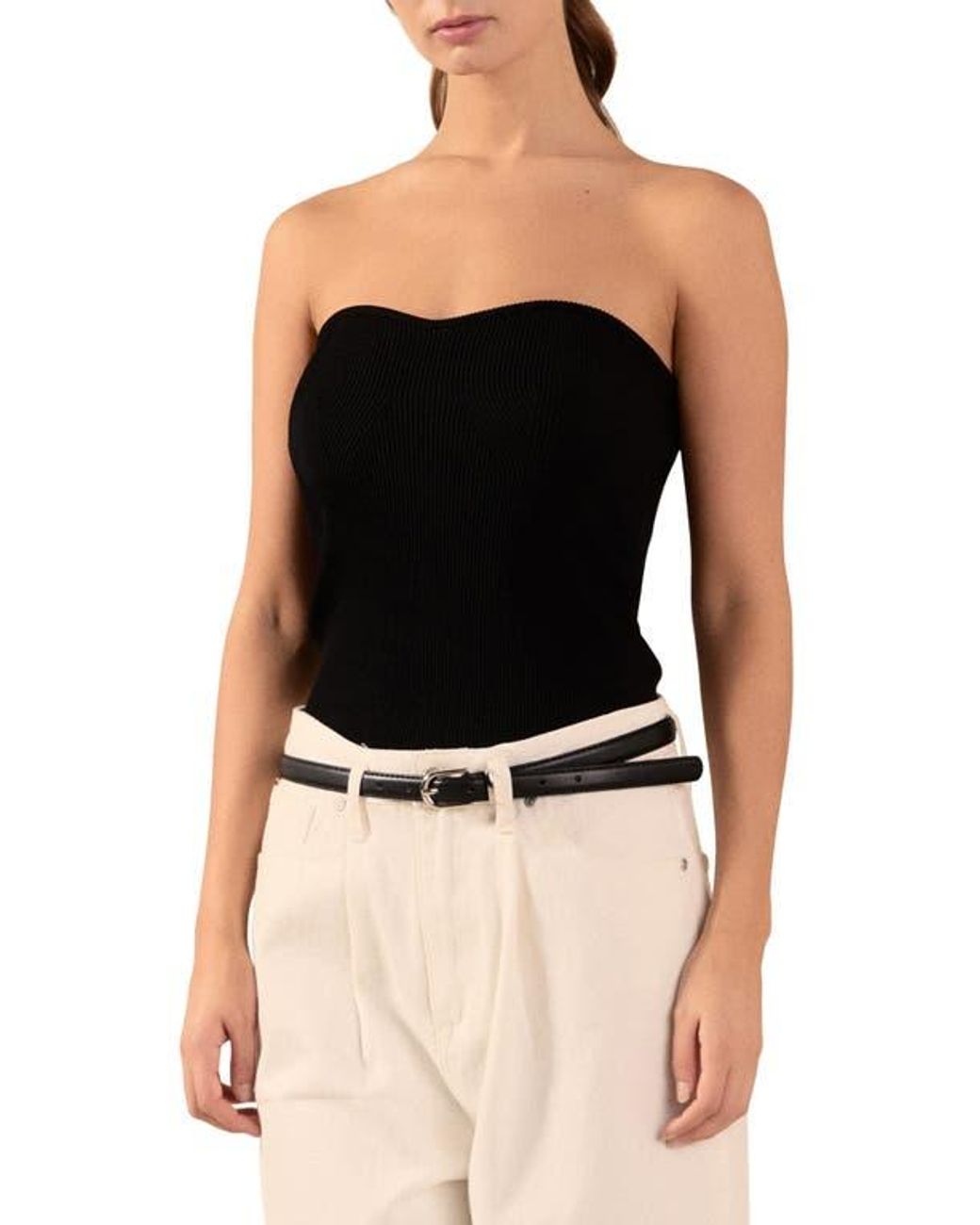 Endless Rose Black Strapless Rib Top