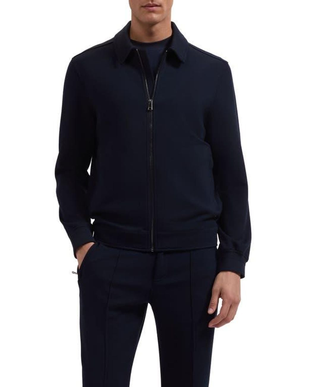 Bugatchi Blue Soft Touch Blouson Knit Jacket for men