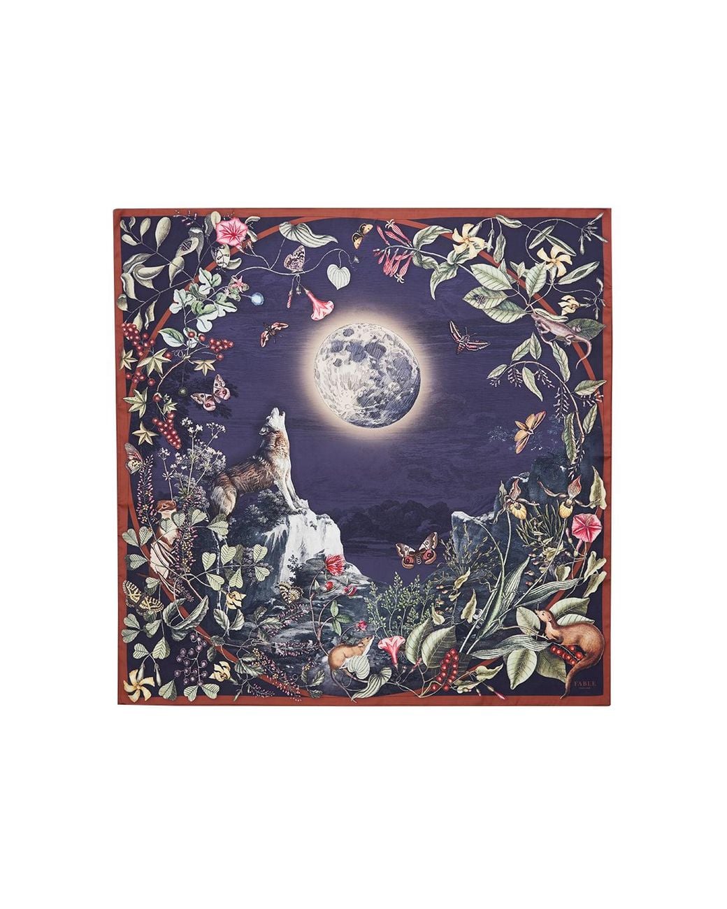 Fable England Blue Wolf Garden Narrative Square Scarf