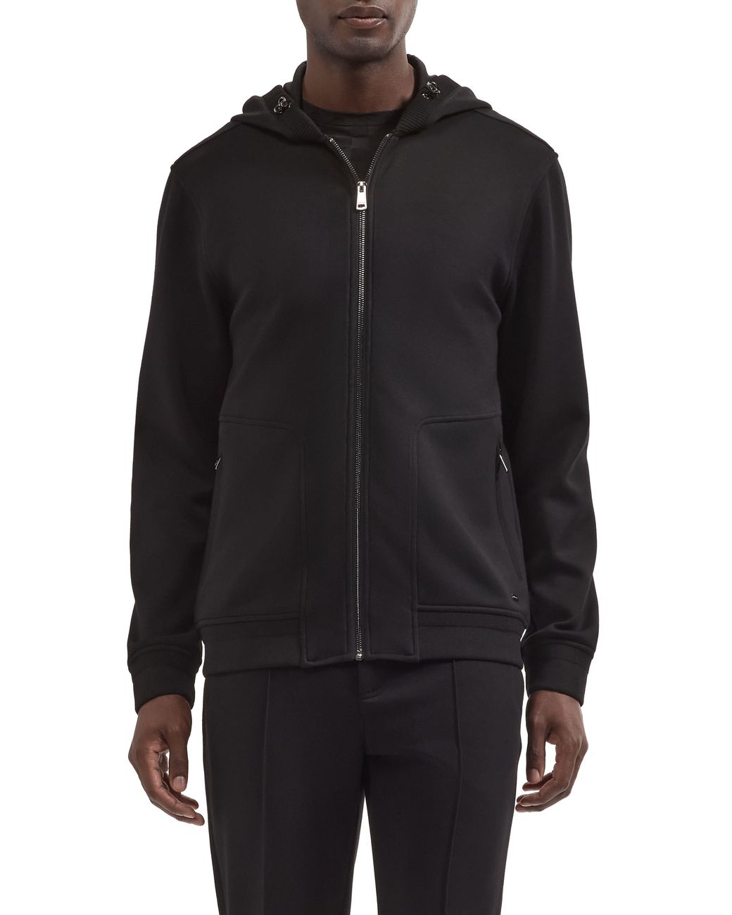 Bugatchi Black Soft Touch Full Zip Hoodie for men