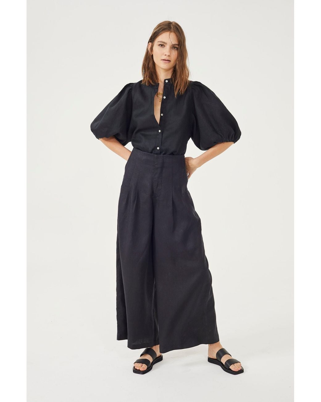 Lanhtropy Blue Culotte Linen Pants