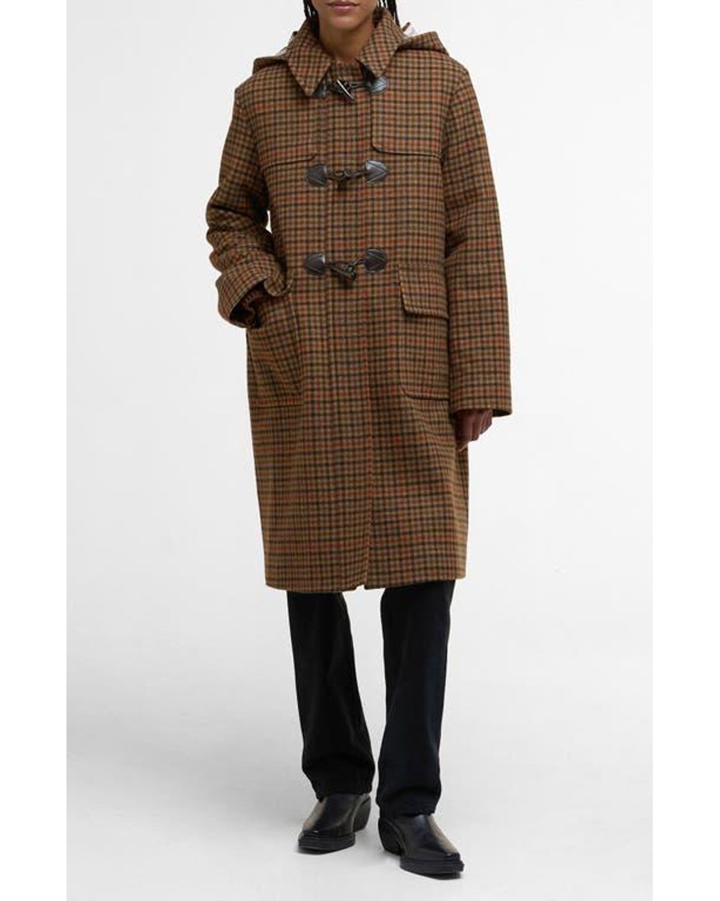 ジャケット・アウター Barbour DON 38 WOOL CHECK burgh Barbour Melody Houndstooth Check Wool Blend Duffle Coat in Brown