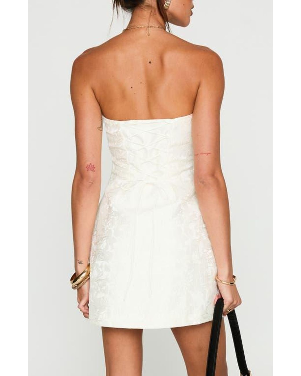 open lace back dress Graces Strapless Mini Dress White main image 1