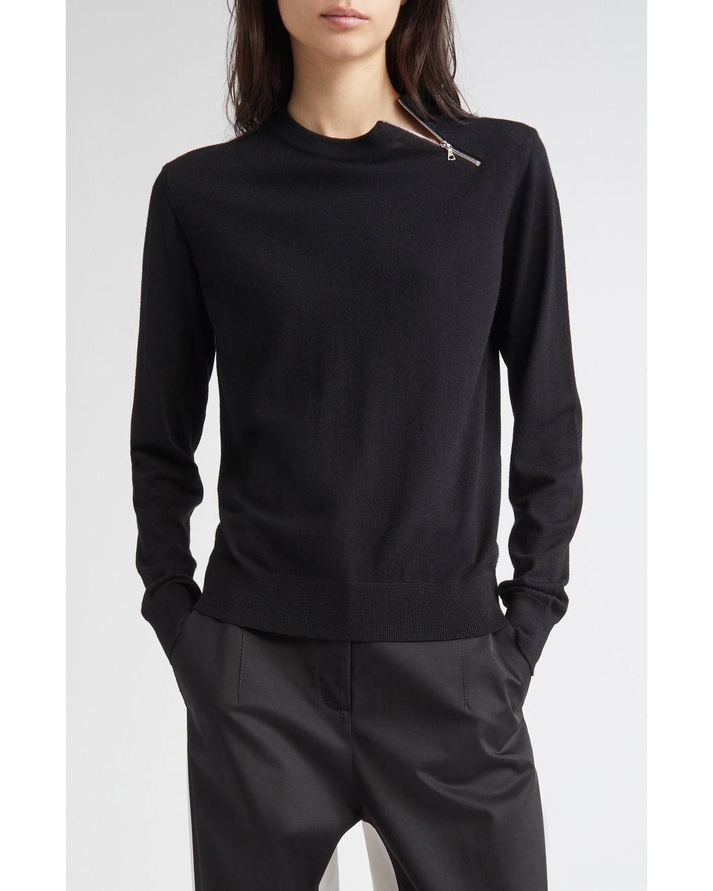 Partow Black Bea Zip Virgin Wool Sweater