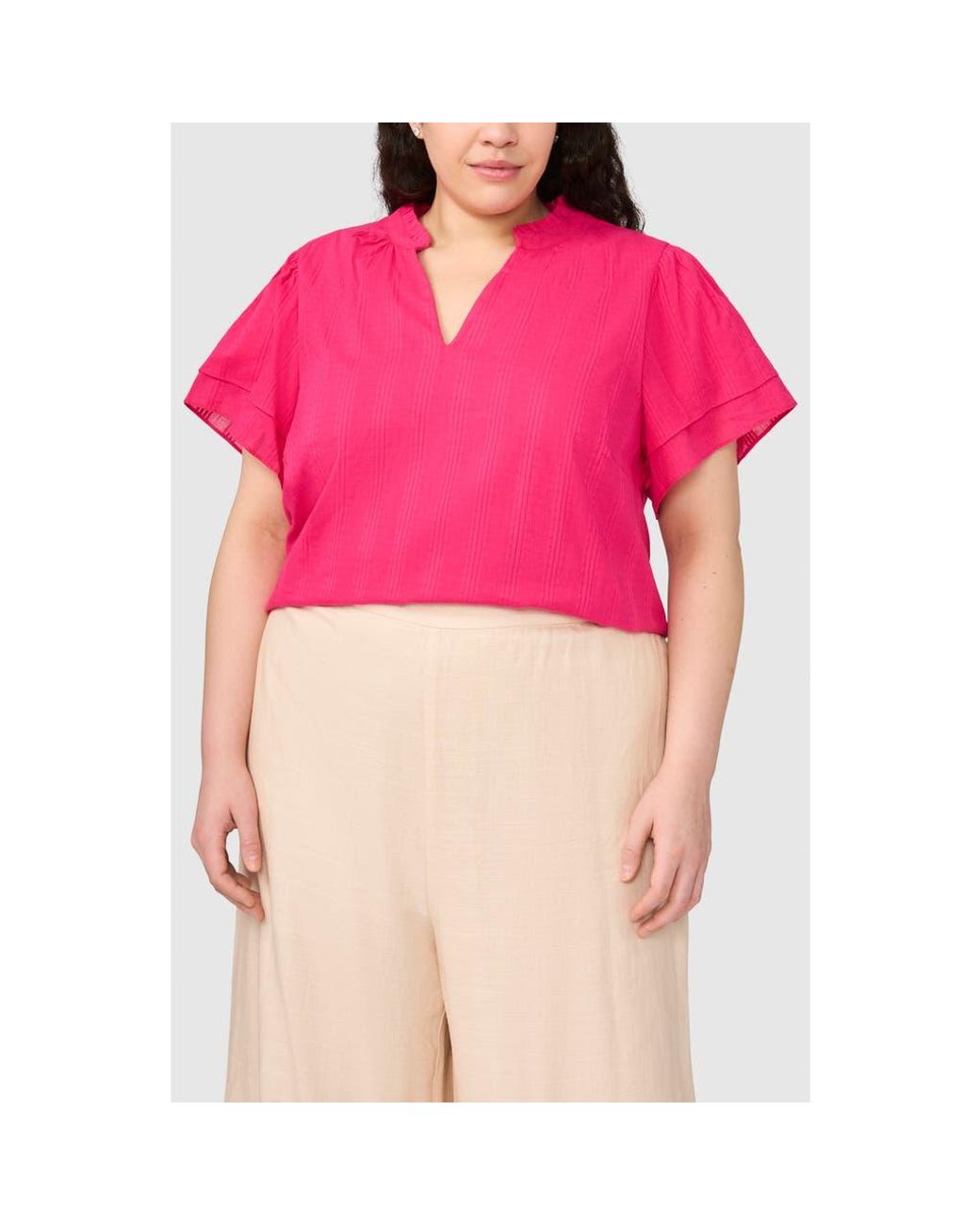 Halogen® Pink Ruffle Neck Flutter Sleeve Top
