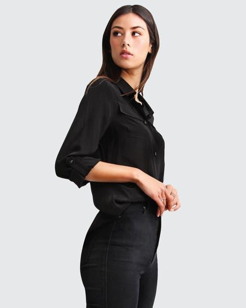 Belle & Bloom Black Eclipse Rolled Sleeve Blouse