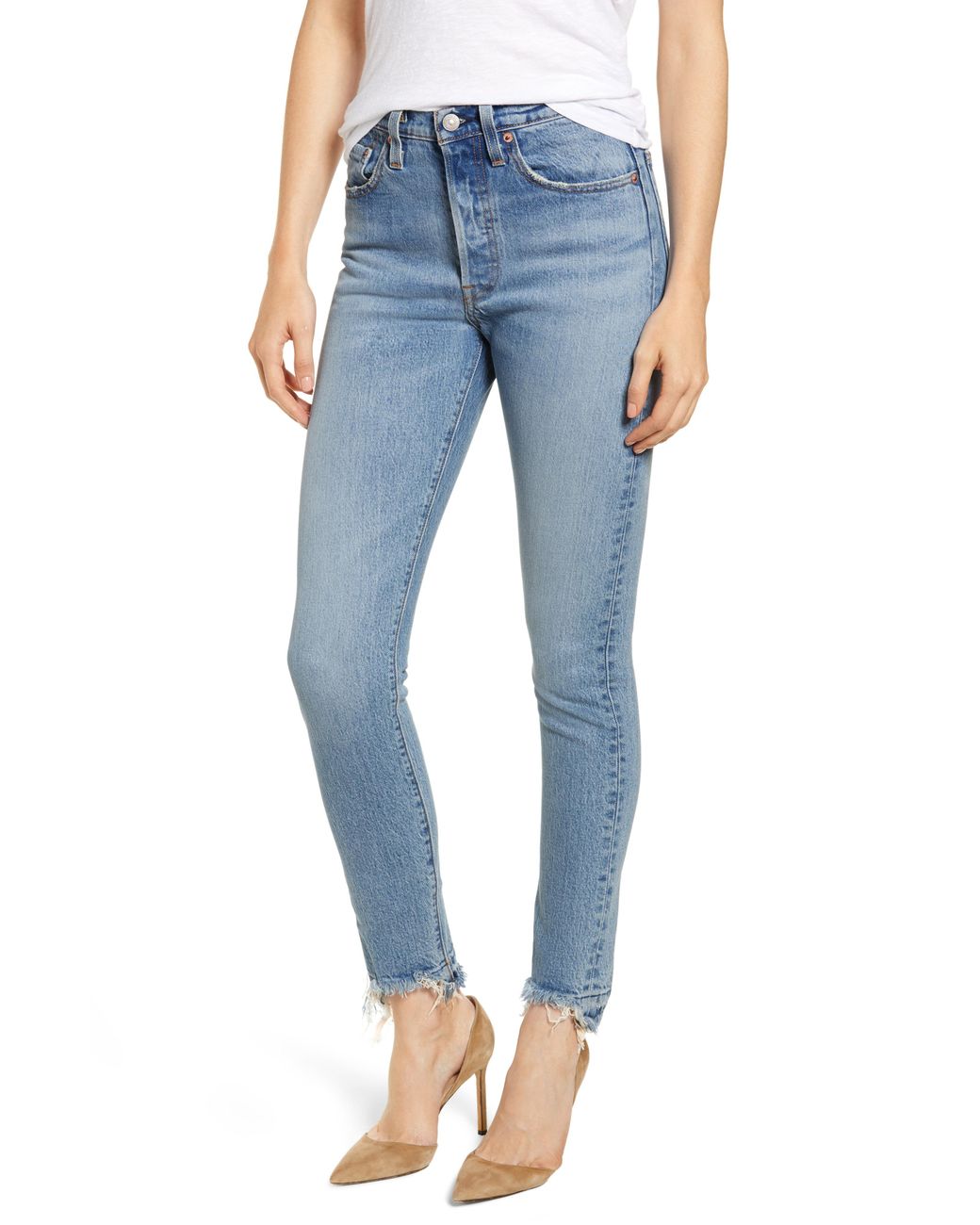 Levi's Denim 501 High Waist Nibbled Hem Skinny Jeans in Blue - Save 31% ...
