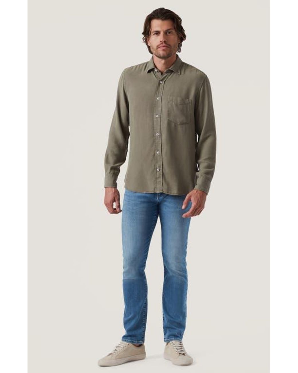 34 Heritage Green Solid Lyocell Button-Up Shirt for men