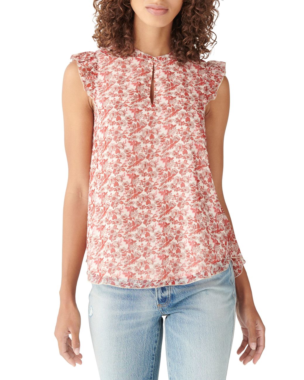Lucky Brand Floral Ruffle Detail Sleeveless Blouse in Pink - Lyst